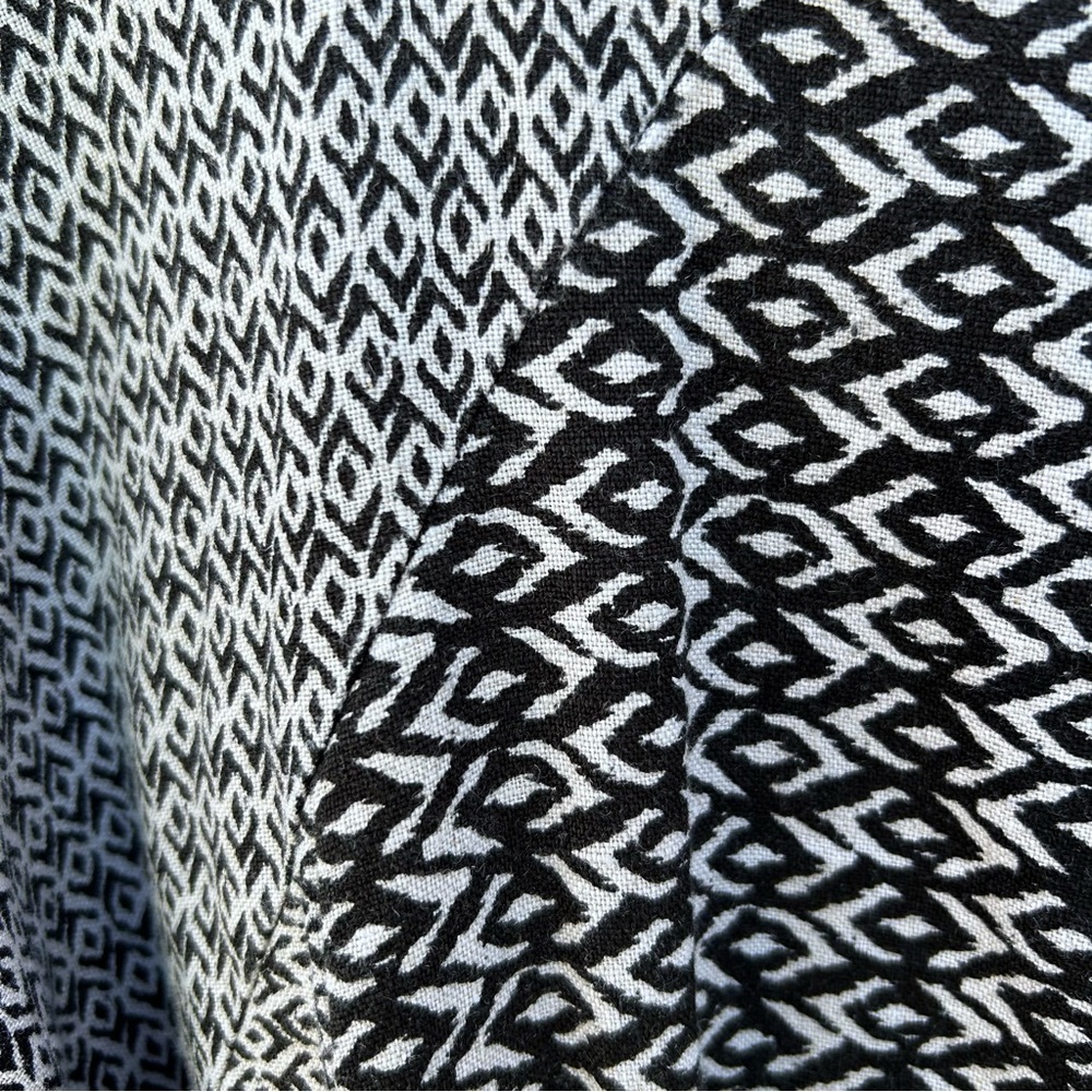 Garnet Hill Imogene Linen Midi Puff Sleeve Belted Print Dress Black Tan Beige L - Picture 5 of 16
